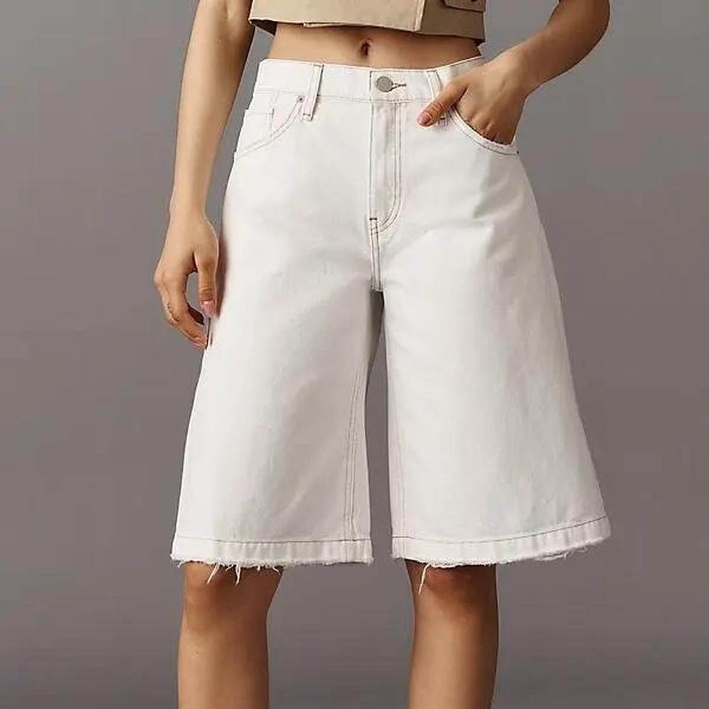 Hudson Skylar White Wide Long Shorts Women's Size 30 Skylar Jorts Denim Capri